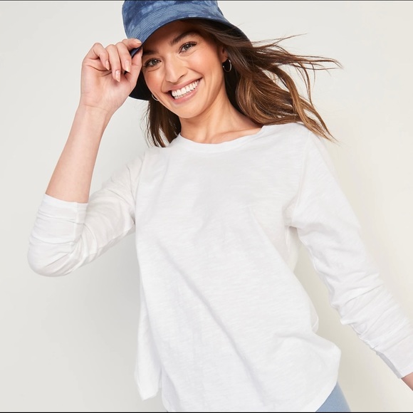 Old Navy round neck fitted ribbed knit black tee long sleeves - Picture 2 of 10